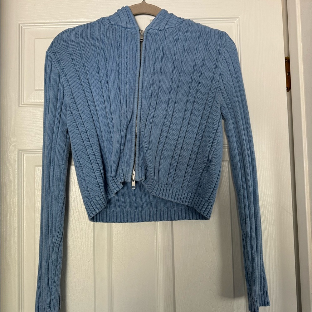 Brandy melville blue zip up knitted sweater
